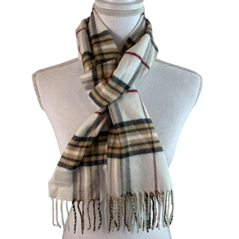 V. Fraas Cashmink Plaid Fringe Scarf